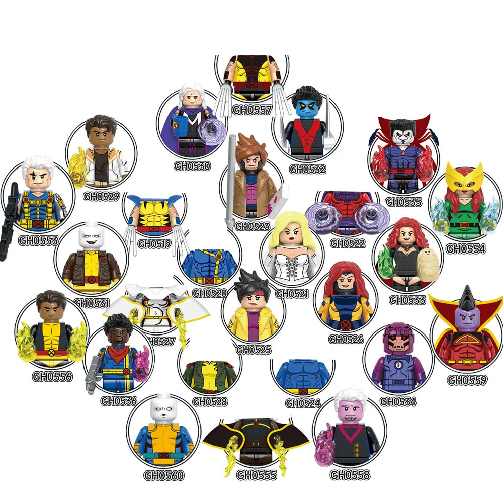 26PCS G0166 G0167 G0170 Marvel X-Men Anime Model Doll Brick Assemble Mini Toy Puzzle Action Figure Building Block Birthday Gifts