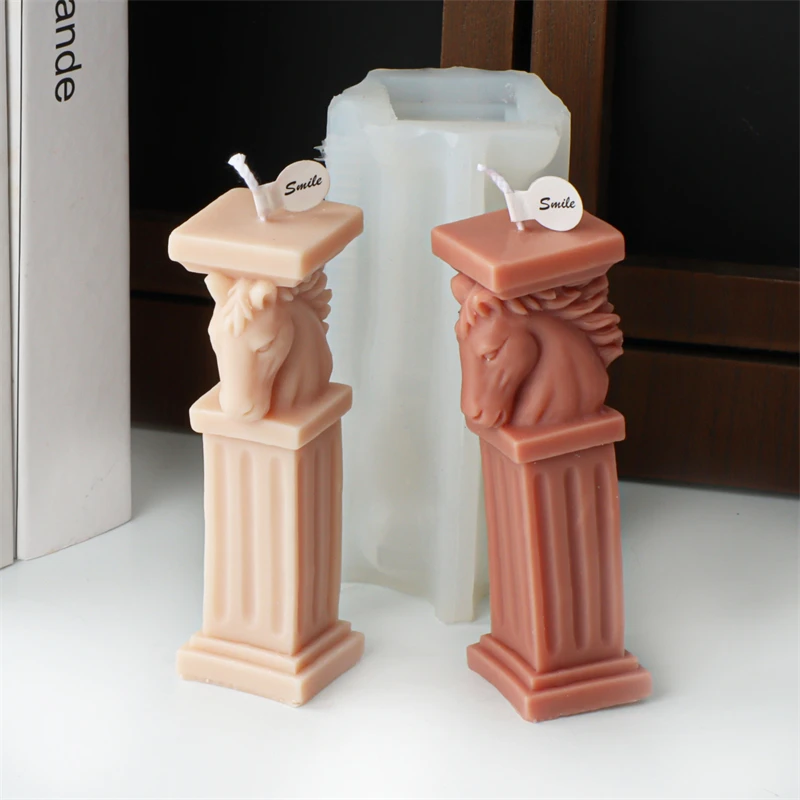 3D Lion Roman Column Candle Silicone Mold DIY Horse Head Column Statue Animal Plaster Resin Mold Home Art Decoration Tool