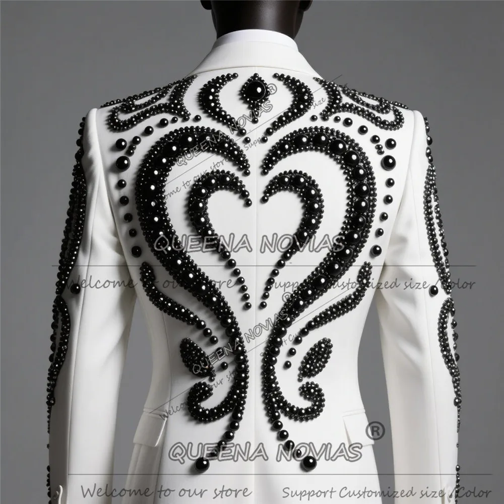 Brillante Perlen Perlen Bräutigam Hochzeitsanzug Slim Fit Pailletten Label Blazer Maßgeschneiderte Mann Bankett Kleidung Outfits Kostüme Homme