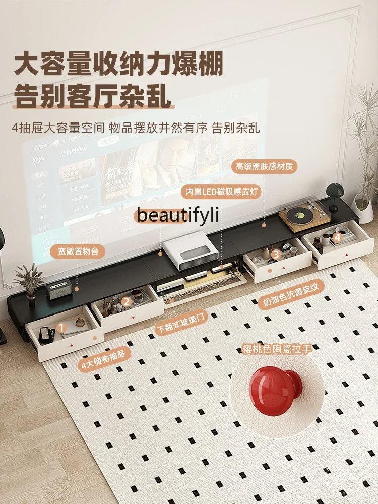 08 جديد الفرنسية كريم نمط الليزر تلفزيون خزانة غرفة المعيشة المنزل طويل الطابق أبيض وأسود خياطة حامل تلفاز الأثاث غرفة المعيشة