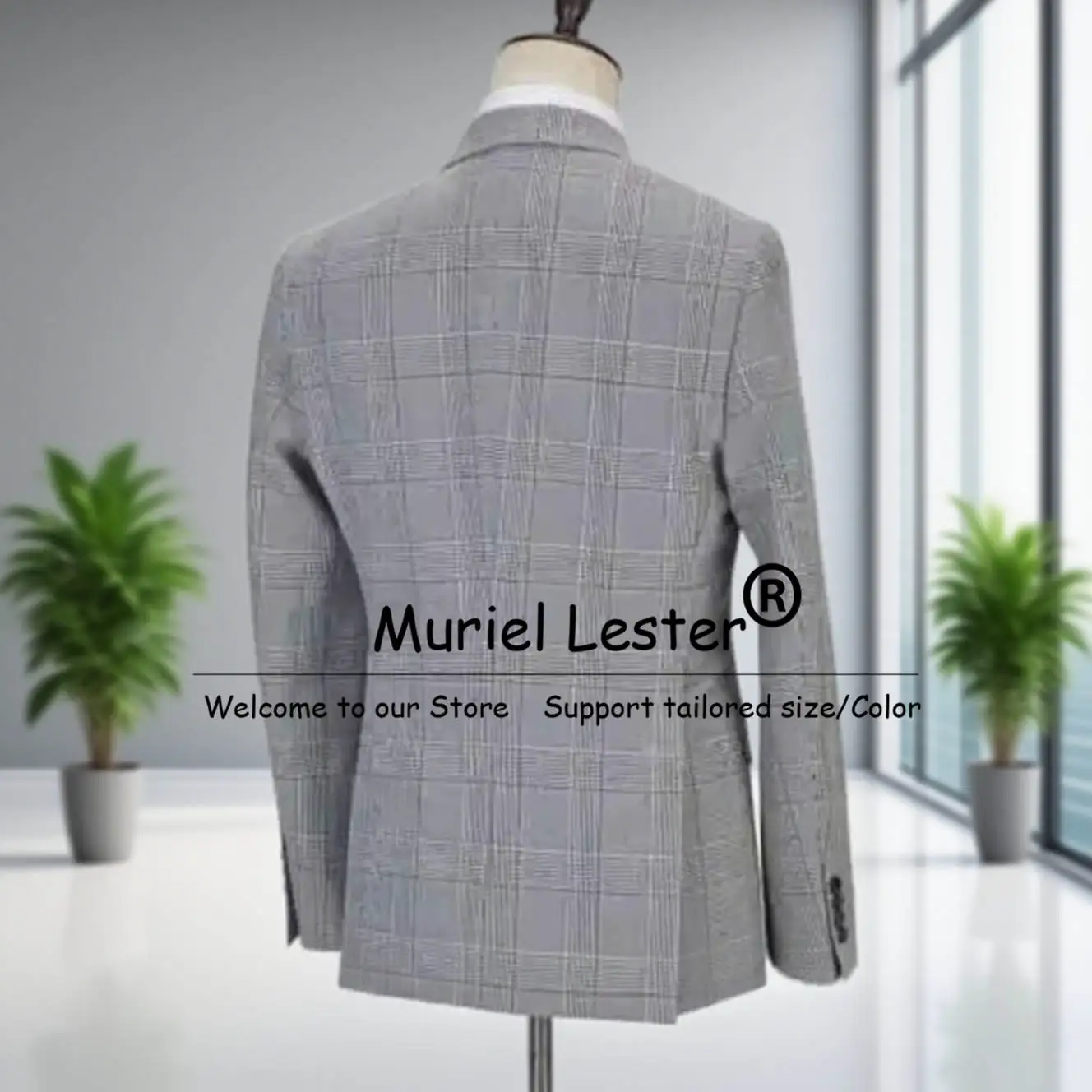 Business Plaid Men Suits Slim Fit Double Breasted Groom Wedding Tuxedos 2 Pieces Sets Costume Homme Office Work Male Blazers