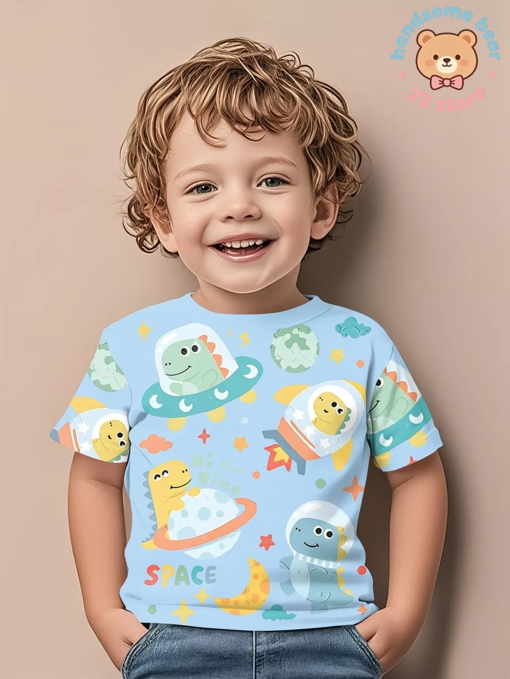 Cartoon Dinosaur Print Boys' T-Shirt Cute Graphic Summer Short Sleeve Tops O-Neck Outdoor Streetwear Casual Children's Clothing