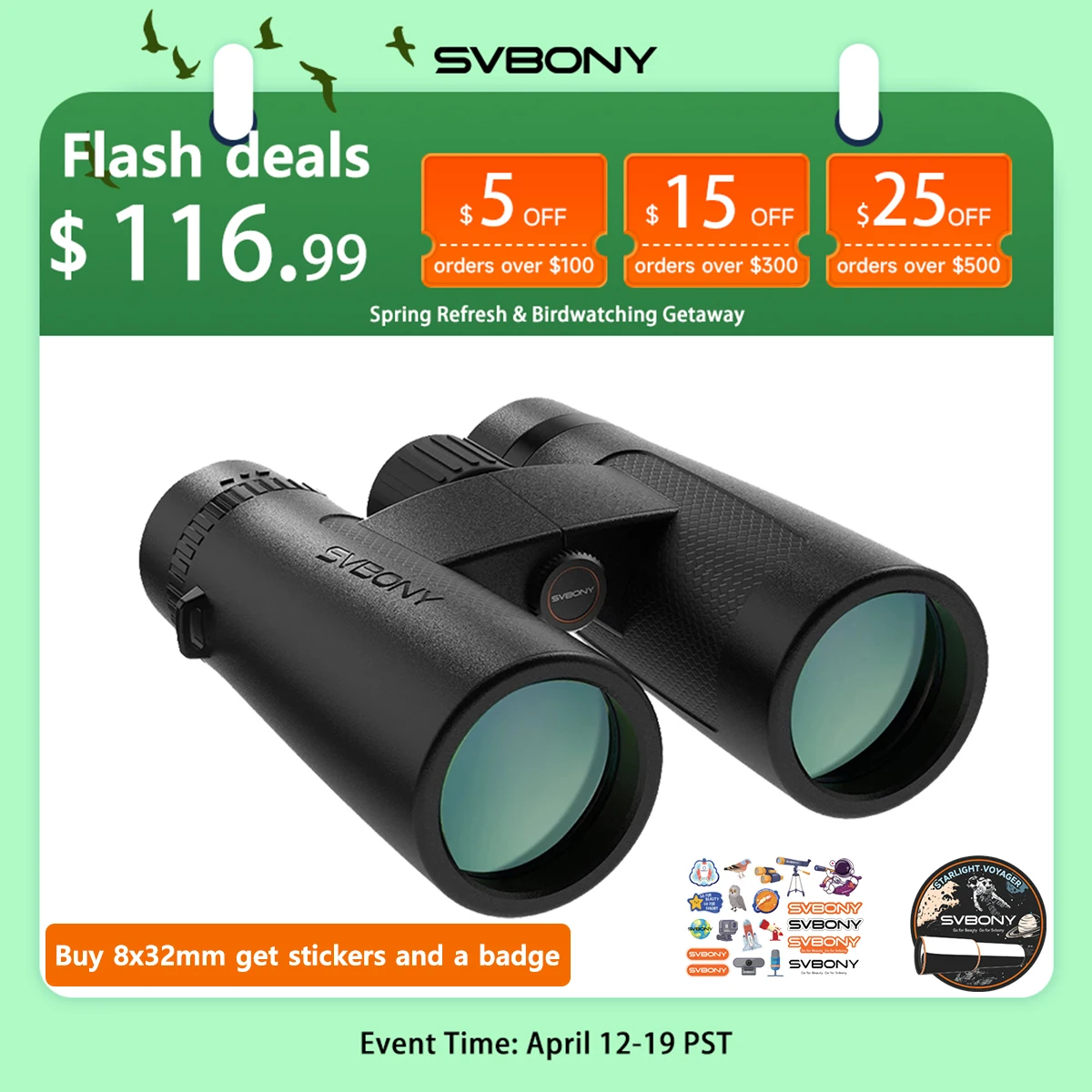 Svbony SV202 Upgraded Wide-angle ED Binoculars 8x32/8x42/10x42 Bak4 Prism IPX7 Waterproof Fogproof for Bird Watching Camping