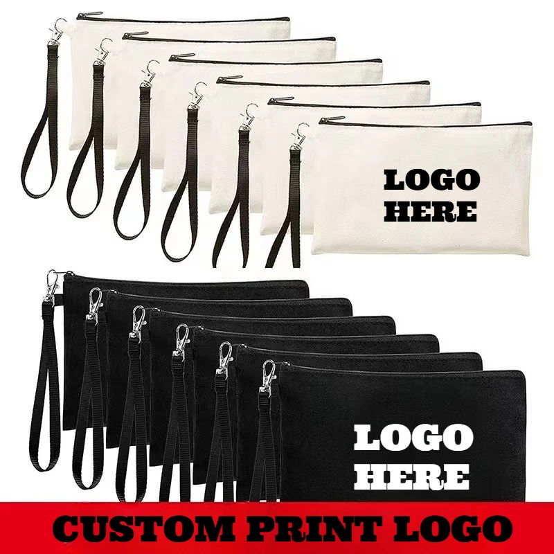 Custom Logo 5pc Canvas Zipper Bags Multifunctional Blank DIY Craft Pouches Pencil Bags Case Pouch for School Travel Storage Bag