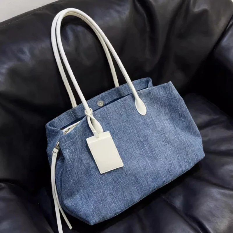 

Korean Casual Denim Tote Bags For Women Luxury Designer Handbags And Purses 2026 New In Canvas Large Capacity underarm Shoulder