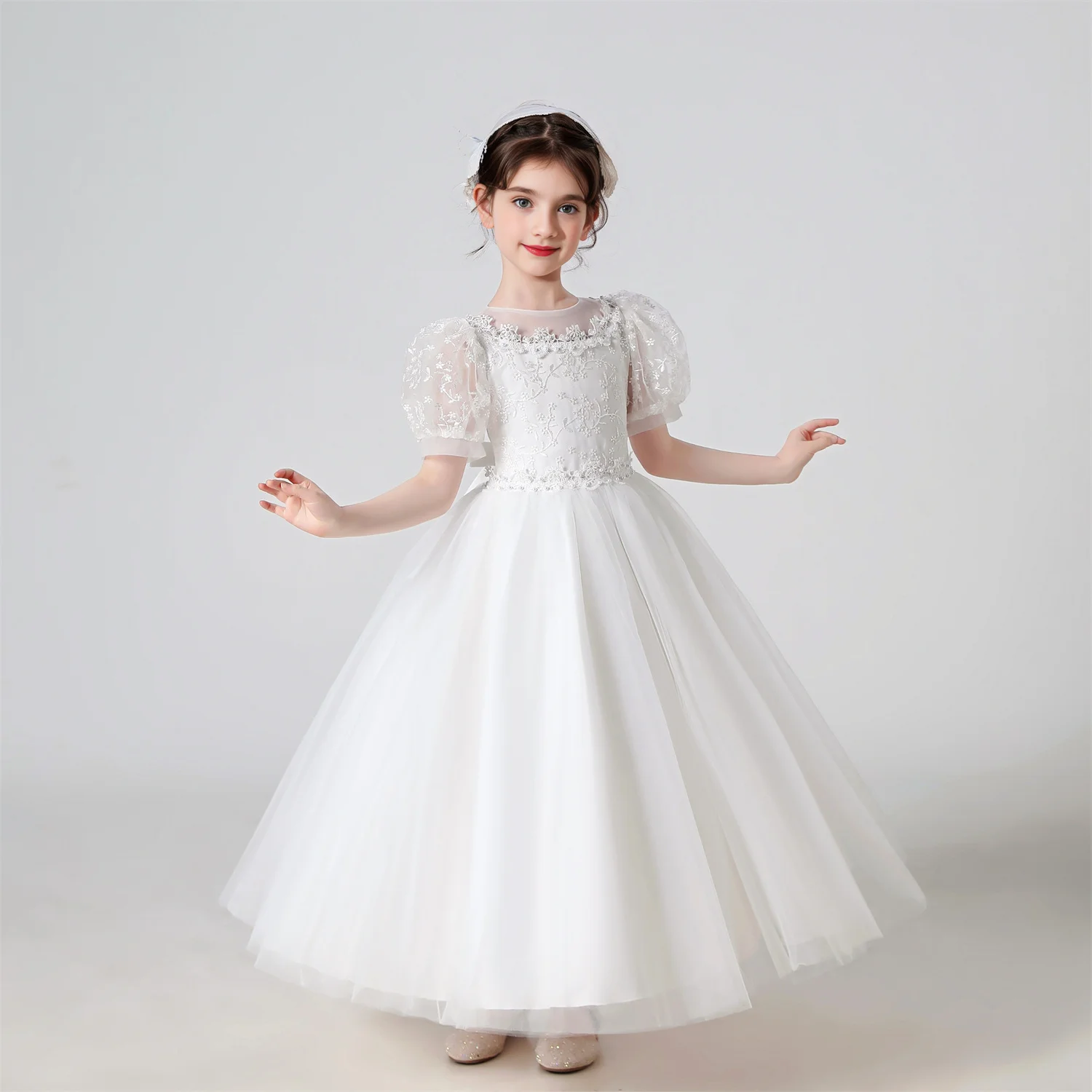 Girl Flower Dress Lace Embroidered Wedding Princess Dress Host Performance Costume Gown Christmas Party Evening Dresses