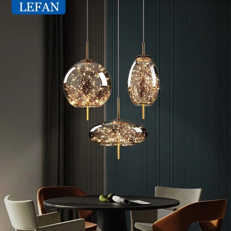 Imagem -04 - Luxo Moderno Nordic Glass Led Pendant Light Sala de Jantar Lâmpada Decoração do Hotel Casa Cozinha Bar Lustre Gold Chandelier