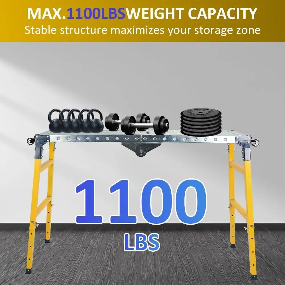 Folding Steel Welding Table with 1100lbs Capacity, Wheels, and Handle for Workshops and Garages