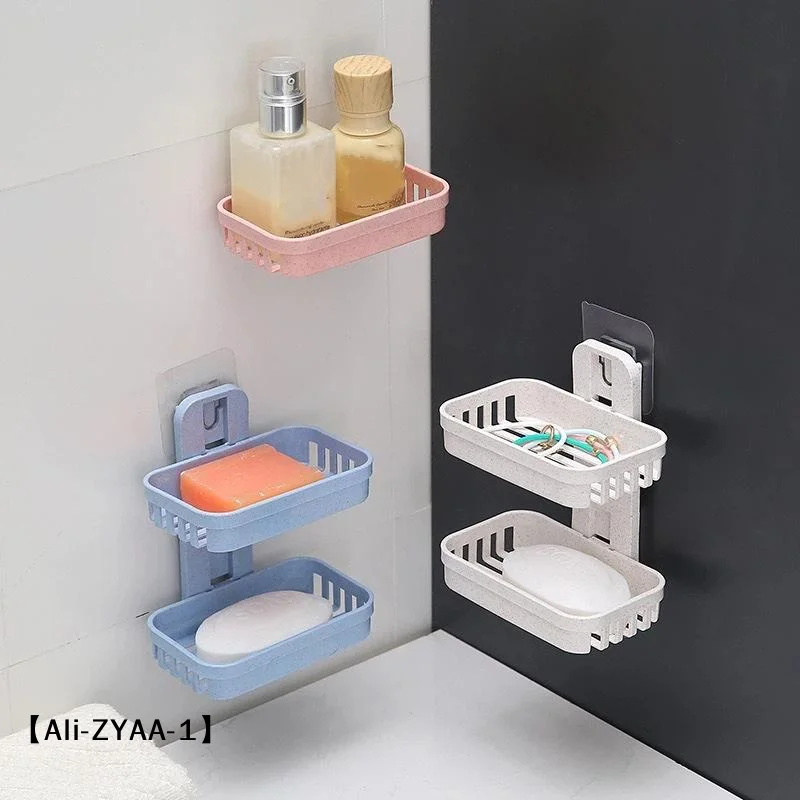【A】Wheat Straw Non-trace Stick Soap Box Bathroom Suction Cup No-punch Soap Holder Wall-mounted Soap Box Soap Holder Drainage