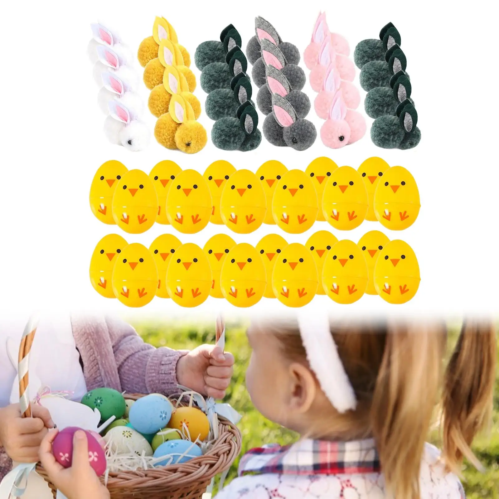 

24x Fillable Easter Eggs with Stuffed Bunny Dolls Party Favor Ornaments Stuffed Dolls Stuffed Toys Easter Basket Stuffers