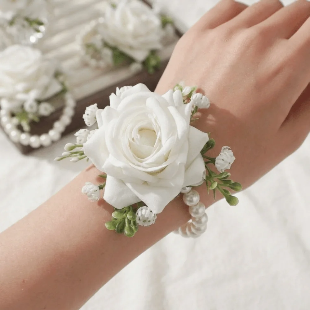 

6PCS/SET Artificial Rose Flower Wrist Flower Silk Flower Exquisite Bridesmaid Corsage Beautiful Chain Wrist Flower Dinner Ball