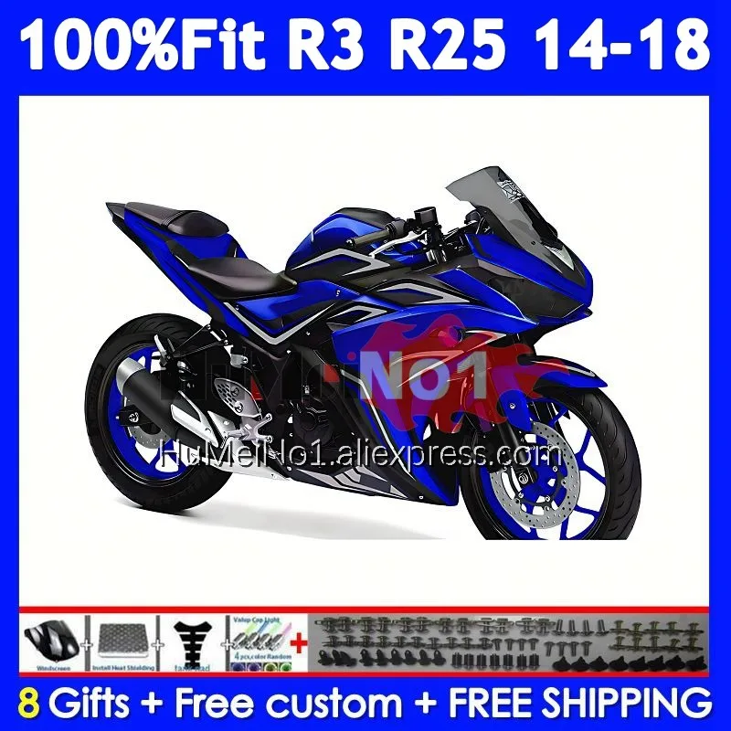 Body For YAMAHA YZF R3 R25 R 3 YZF-R3 Glossy Blue YZFR25 373No.202 YZF-R25 YZFR3 2014 2015 2016 2017 2018 14 15 16 17 18 Fairing