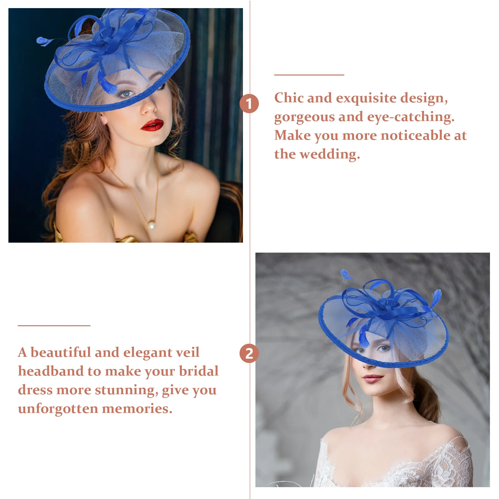 

Blue Mesh Veil Fascinator Bridal Headgear Women Headdress Wedding Party Accessories Quill Mesh Headband Banquet