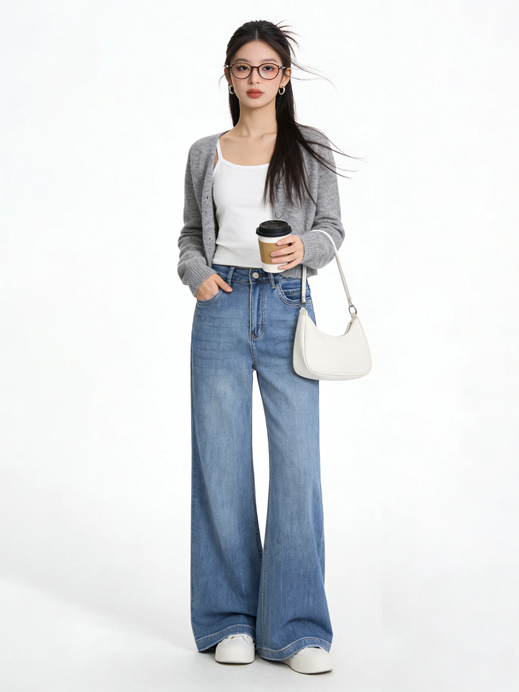 

Новые летние джинсы-клеш с высокой талией для женщин, облегающие, синие, в корейском стиле, свободного кроя, повседневные, универсальные, из денима