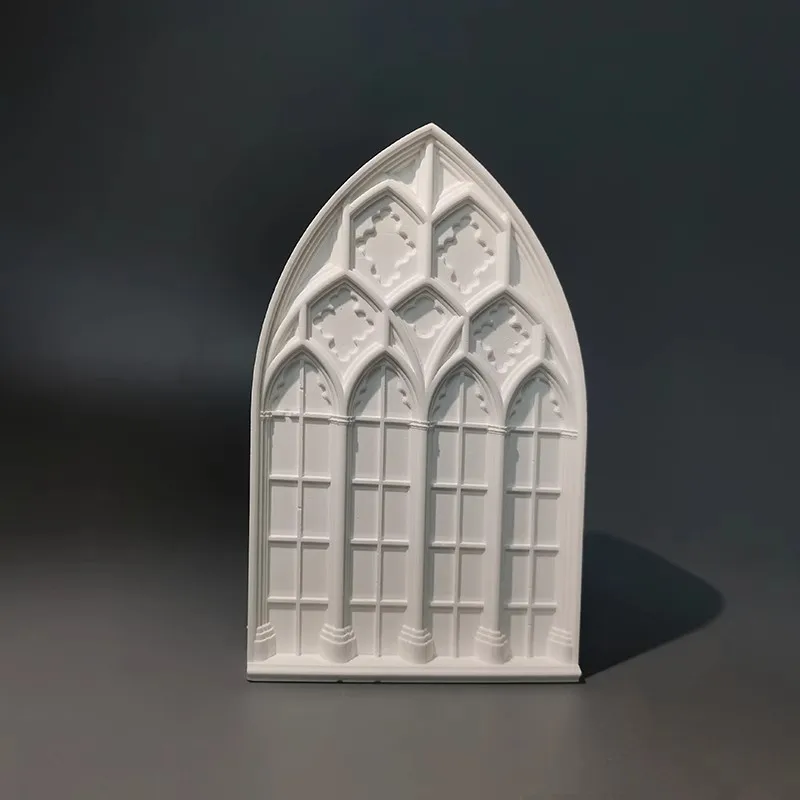 Gothic Church Window Plaster Relief Sculpture Nordic Desktop Art Aesthetic Room Decor Bookshelf Ornament Studio Photography Prop view 2