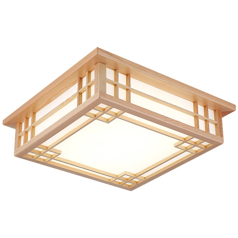 Nordic Solid Wood Ceiling Lamp Square Home Decor LED Lustre Ceiling Chandelier Lamp Bedroom Living Room Restaurant Lights