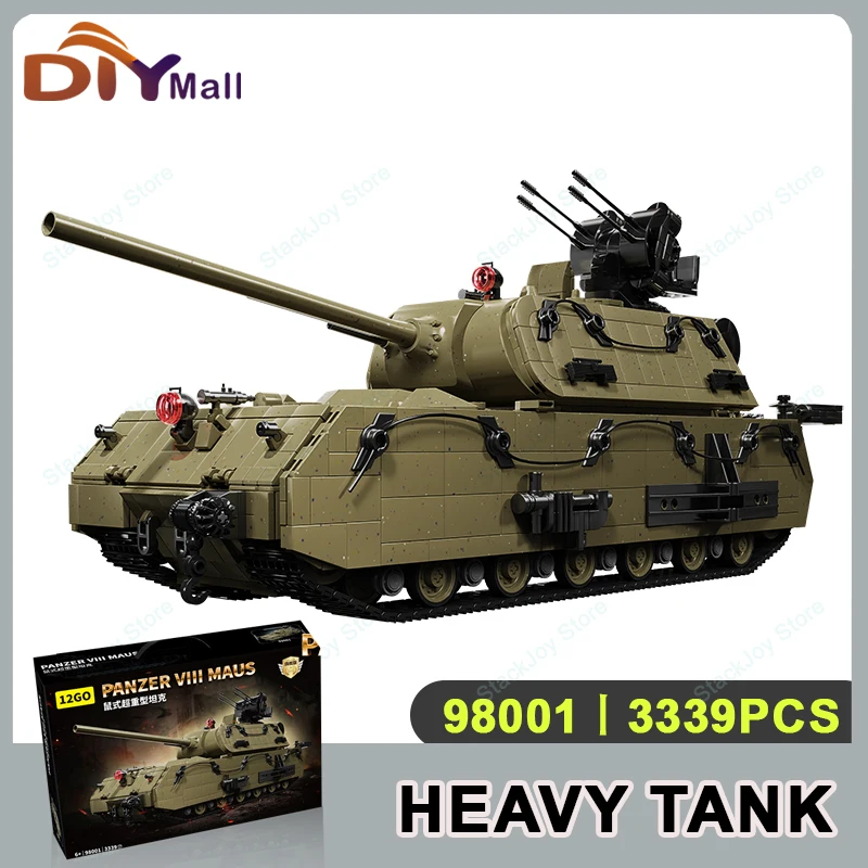 

Немецкий 3339 шт. WW2 Military Panzer VIII Maus Building Blocks Сборка танка 3D Модель для взрослых мальчиков Детский подарок Военная коллекция игрушек