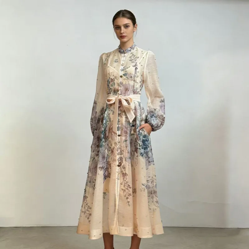 2026 Australian Holiday Sle Langer Rock Dr mit großem Volant und Knopfdekoration, Urlaubsmuster, Damen Dr