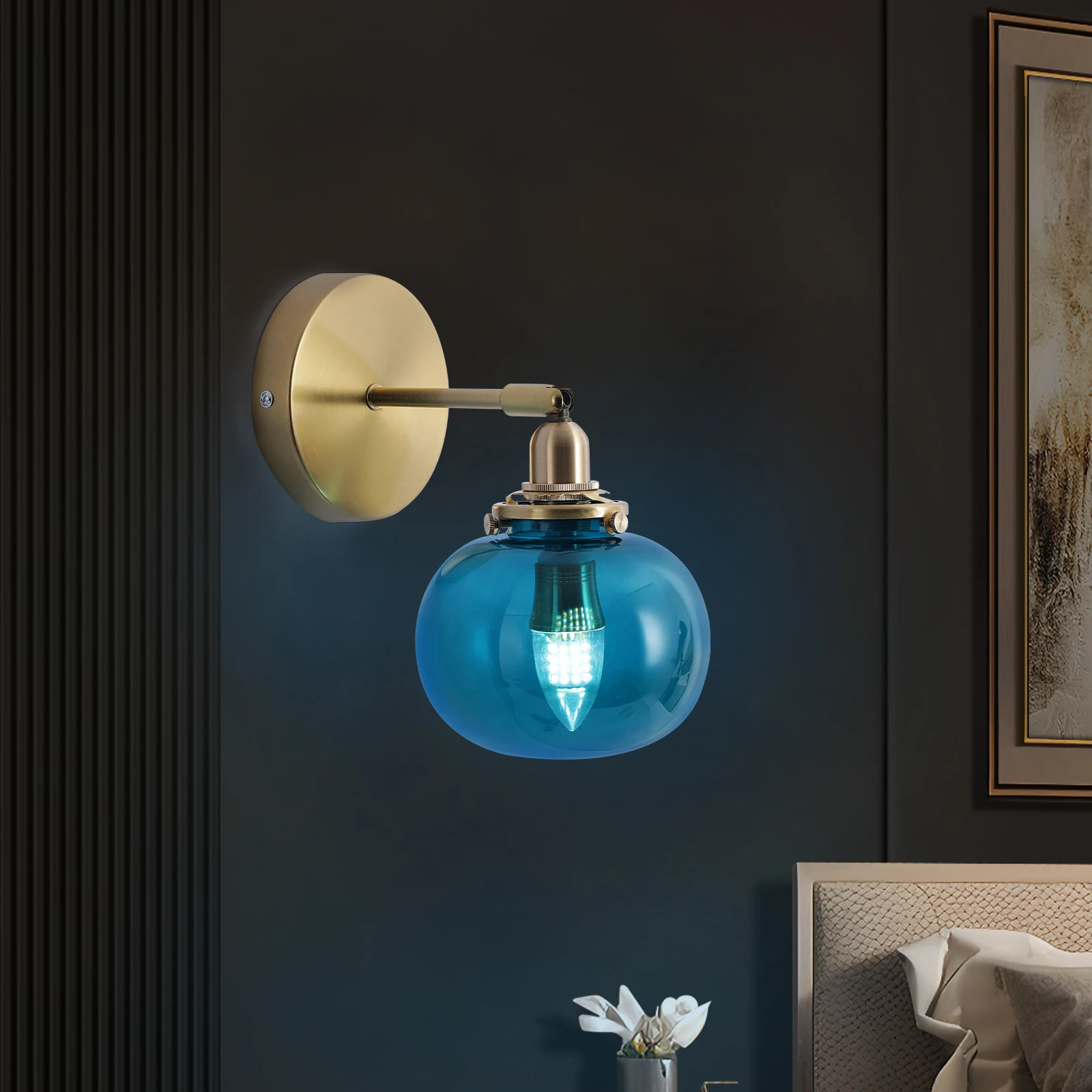 VETRULUS Nordic Decorative Wall Lamp Glass Rotatable Modern Brass Bedside Lamp Led Light Fixture Indoor Hallway Bedroom