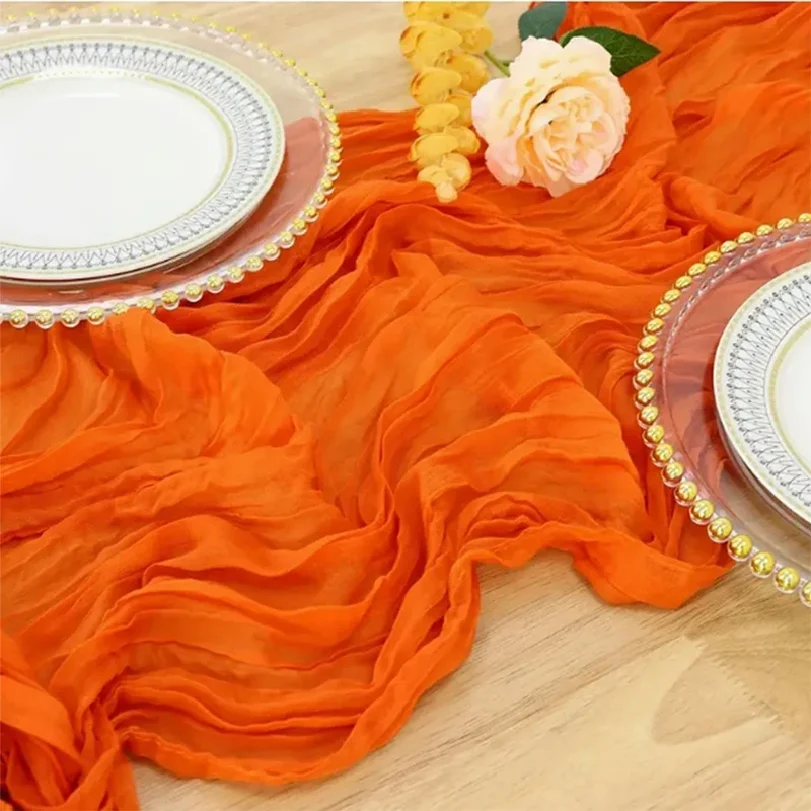 1PCS Orange Cheese Table Runner Gauze Translucent Table Runner Boho Table Decorations For Wedding Decora Holiday Party Décor