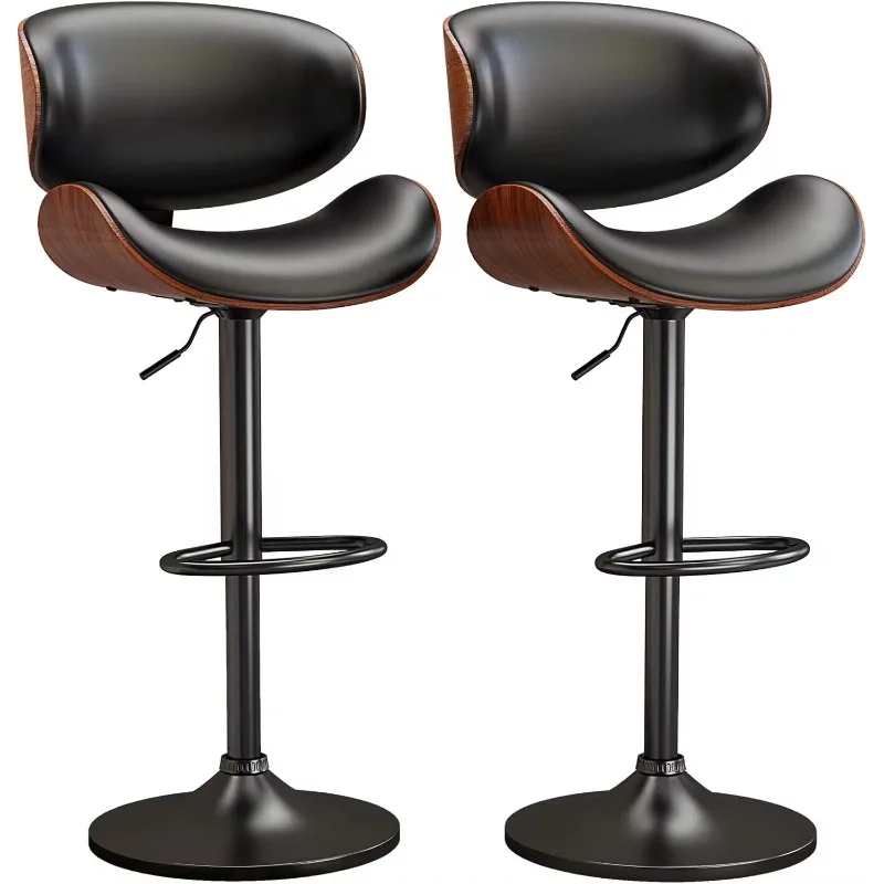 Swivel Bar Stools Set of 2 for Kitchen Counter, Modern PU Leather Upholstered Bar Chair with Back and Footrest