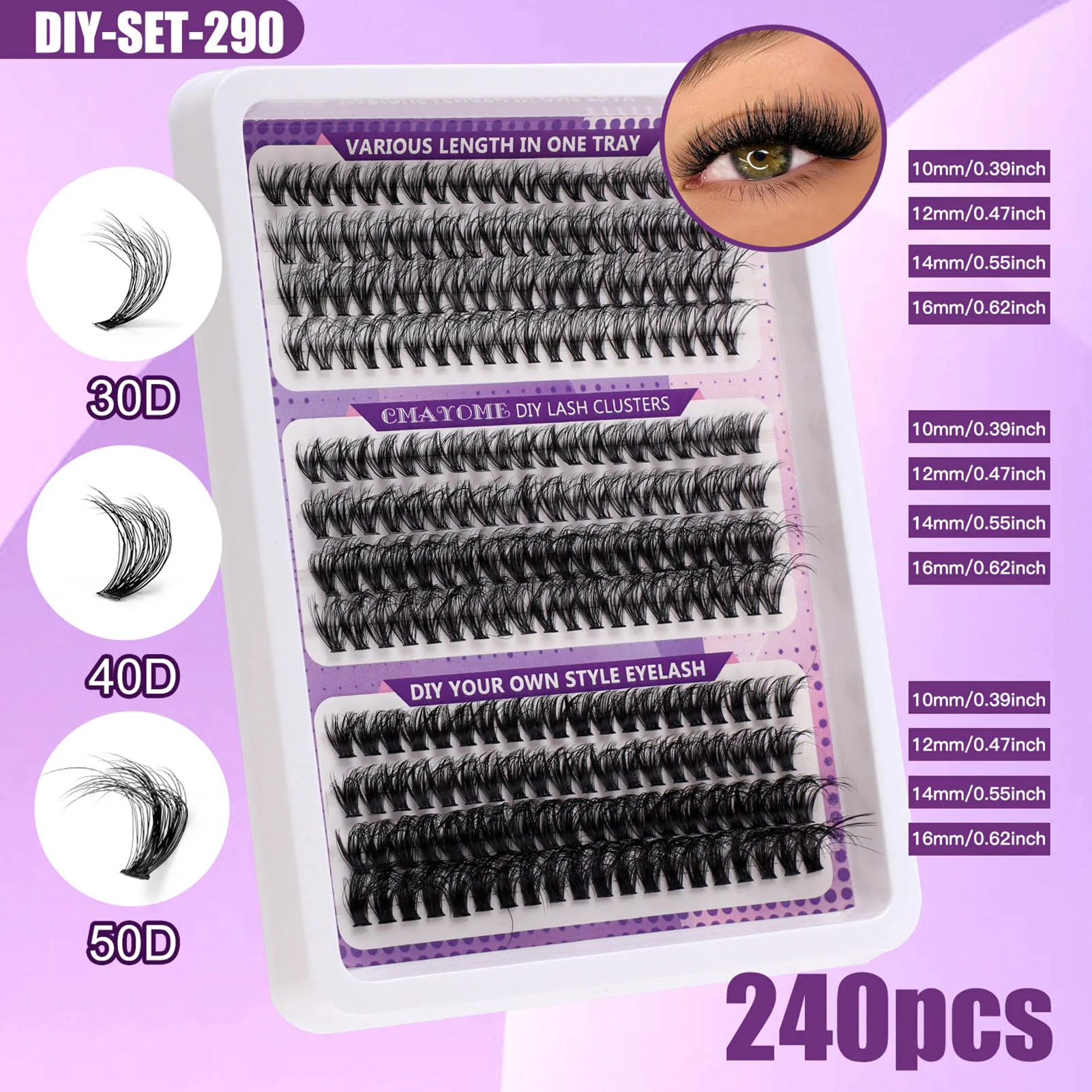 10-16mm DIY Lash Extension Kit D Curl Lange Individuele Wimpers voor Eye-Lifting Effect DIY Make-up Gebruik