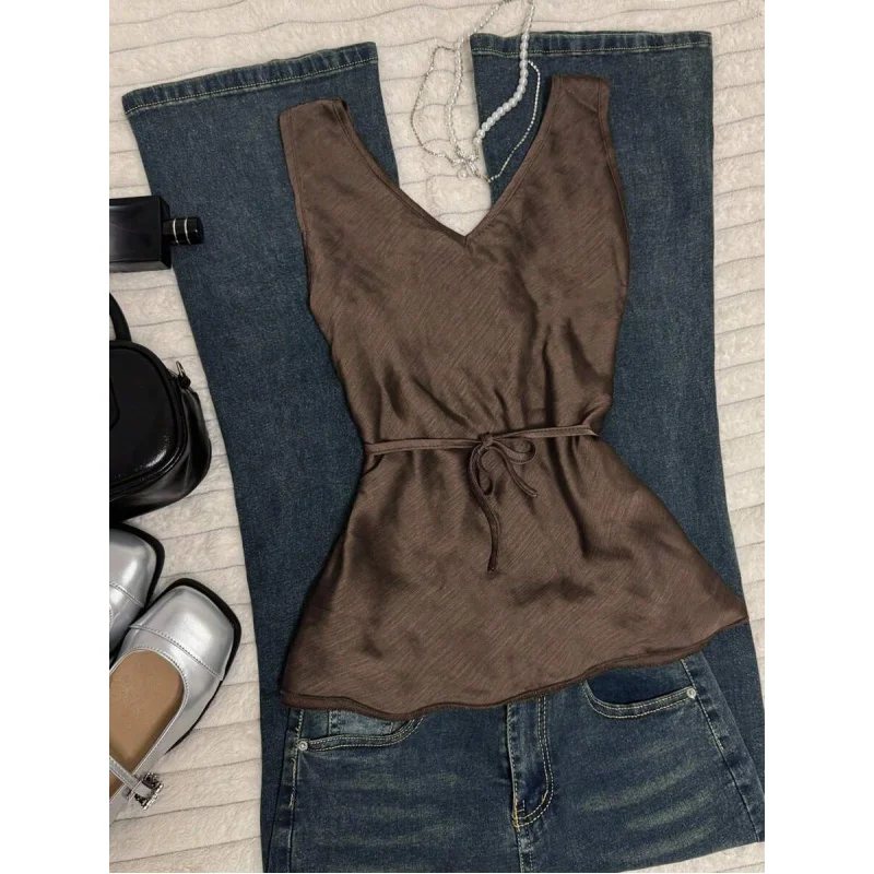 Women's Casual Solid Color Lace-Up Camisole, Summer