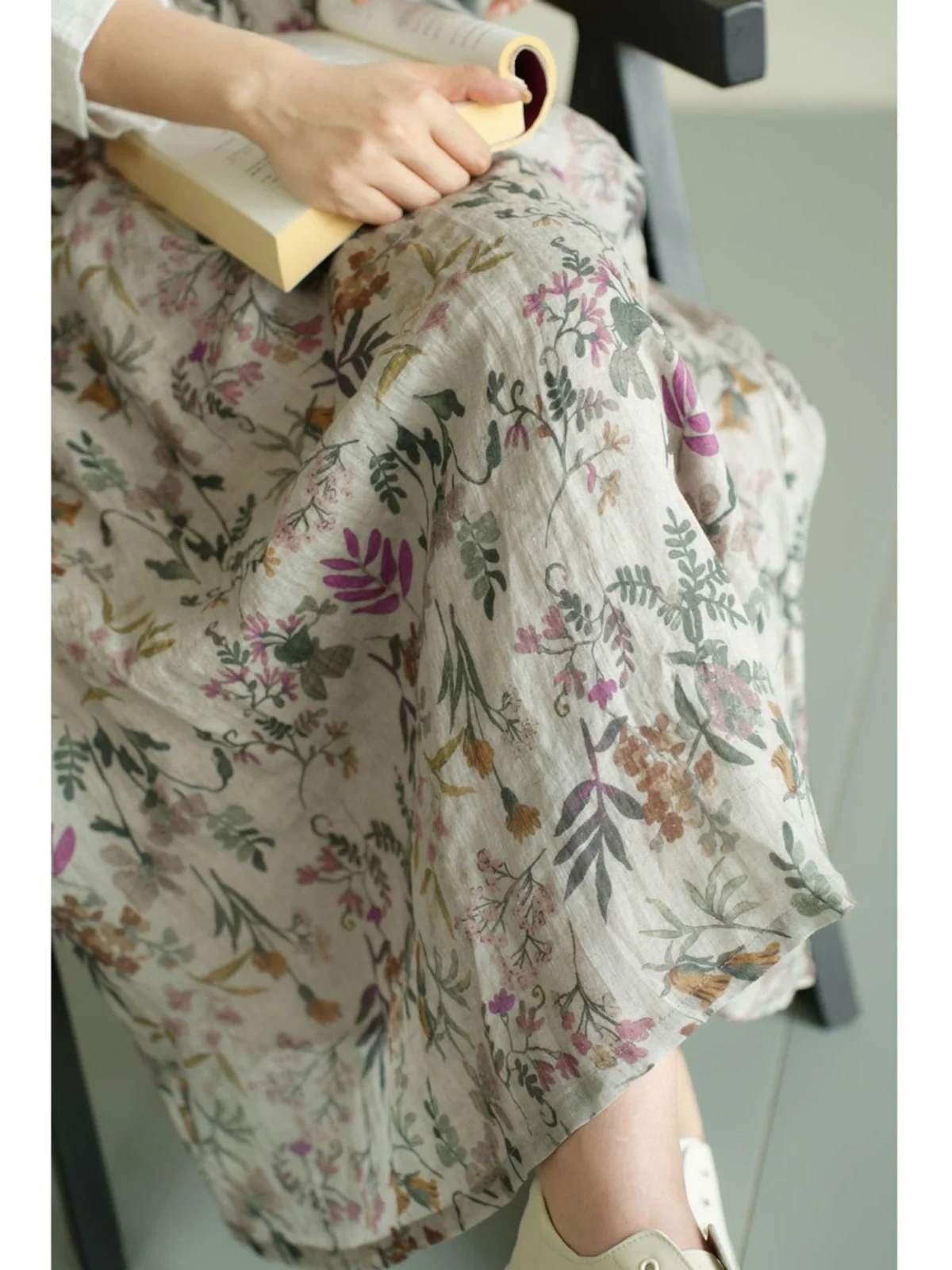 

Льняная юбка Waed с цветочным принтом, женская летняя легкая дышащая длинная юбка А-силуэта с завышенной талией