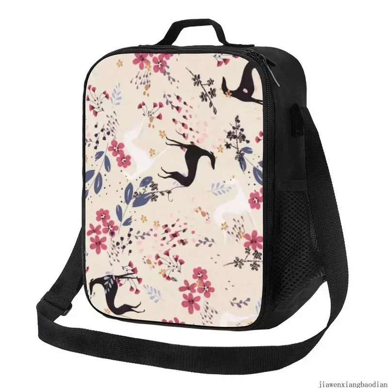 

Sighthound Flower Love Insulated Lunch Tote Bag for Greyhound Whippet Dog Portable Cooler Thermal Food Bento Box Kids School