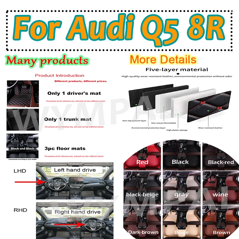 

Luxury Auto Leather Carpets For Audi Q5 8R 2016 2015 2014 2013 2012 2011 2010 2009 Car Floor Mats Interior Protector Accessories