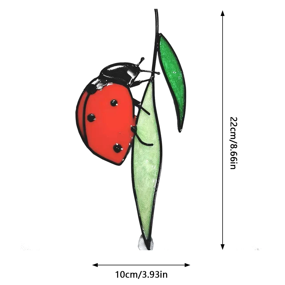 1pcs Stained Glass Ladybug Window Hanging Perfect Gift for garden, yard, fences, pillars, patio, outdoor, indoor, windows, door