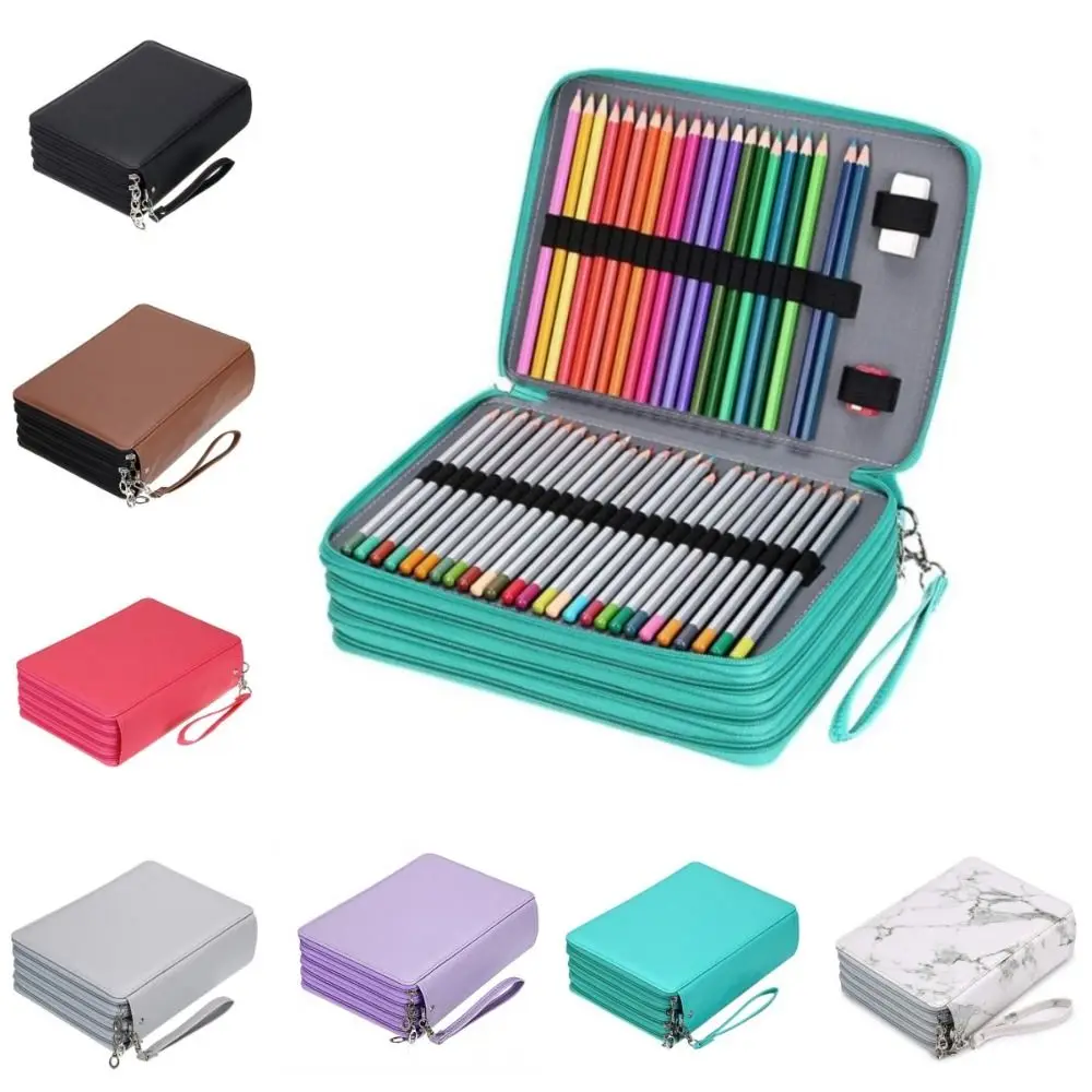 200 Holes Colored Lead Pencils Storage Bag Stationery Portable Large Capacity Case Holder Waterproof 5 layer Student Pen Case