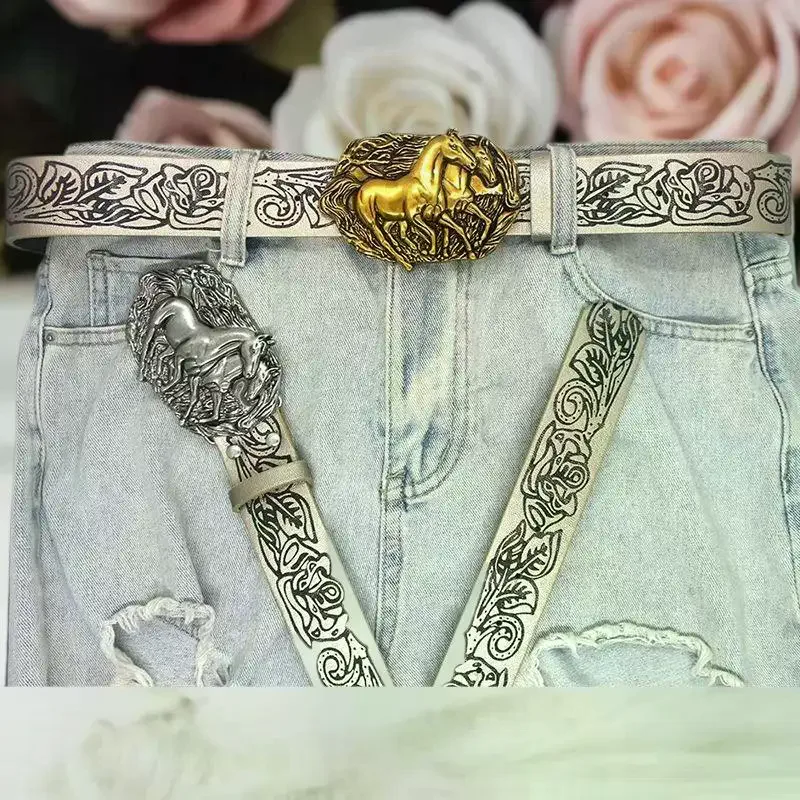 Double Horse Retro Metal Belt Buckle Western Cowboy Rope Buckle Accessory Unisex Smooth Buckle