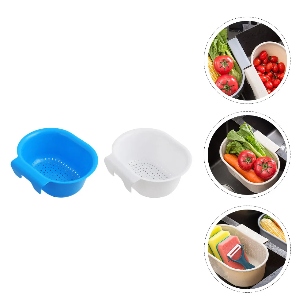 

2pcs Vegetable Fruit Washing Sink Basket Drain Storage Organizer Kitchen Mesh Colander Tool For Space Saving Easy Clean