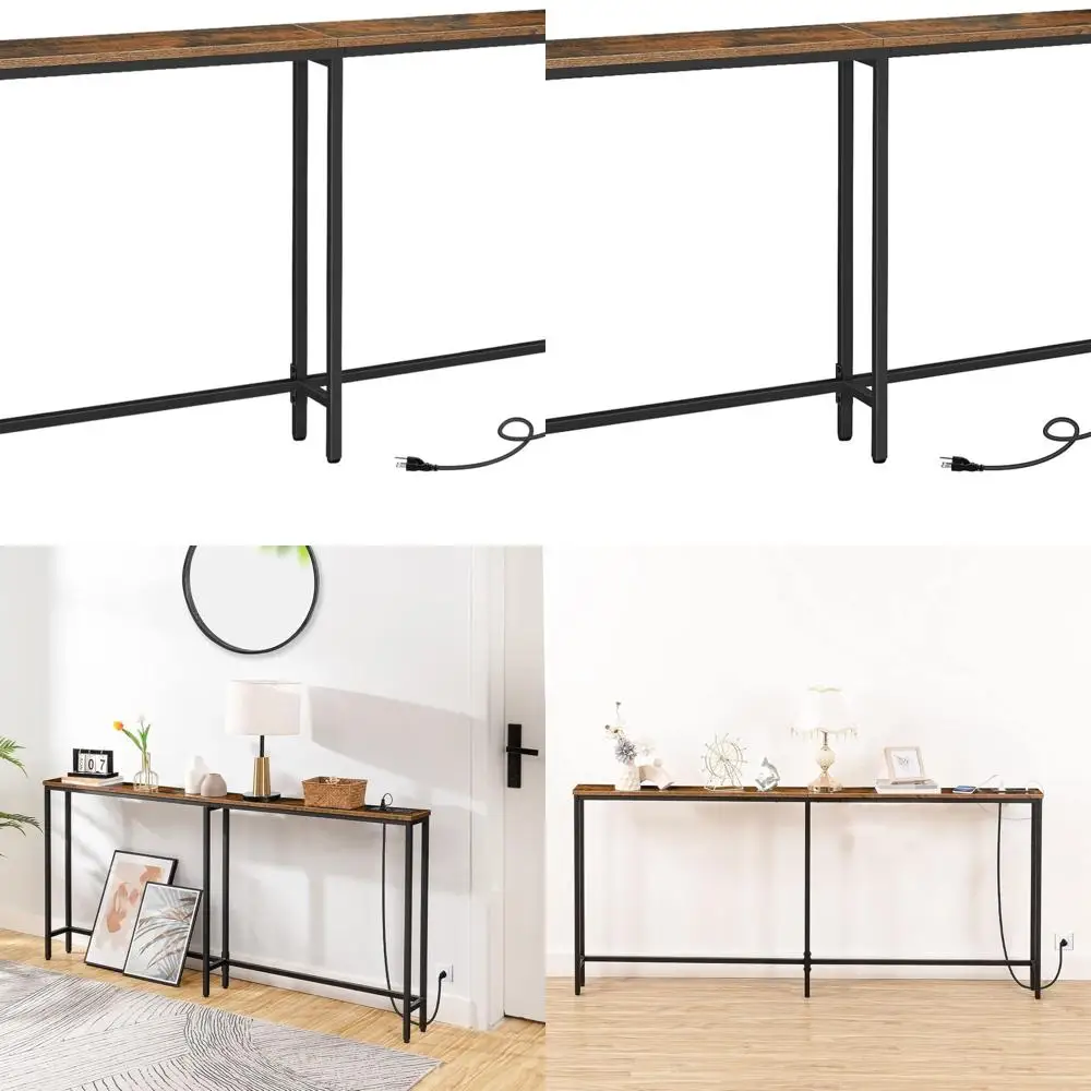 

Rustic Brown Console Table 70.9 Long with Charging Station, 5.9 Sofa Table, 2 Outlets & USB Ports for Living Room, Hallway