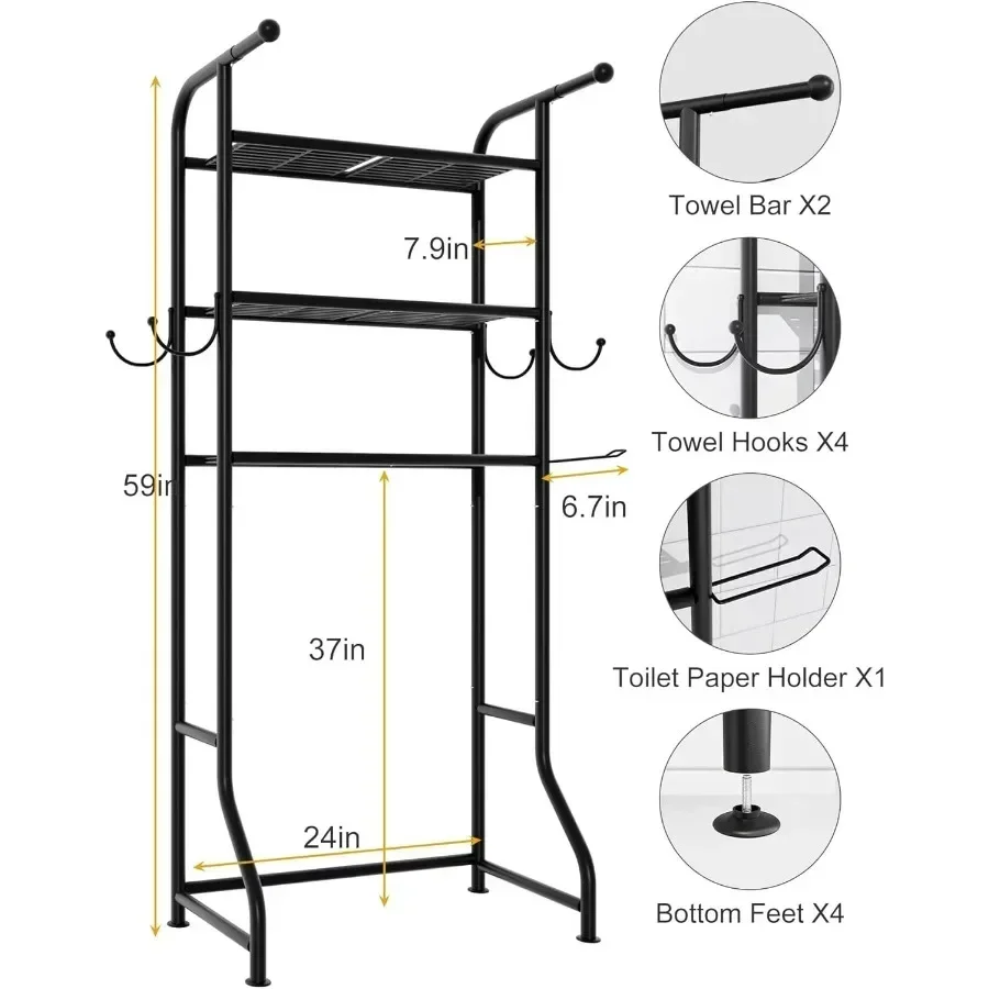 

Metal 3-Tier Over Toilet Rack Black - Space Saving Shelf with Strong Frame for Bathroom Use