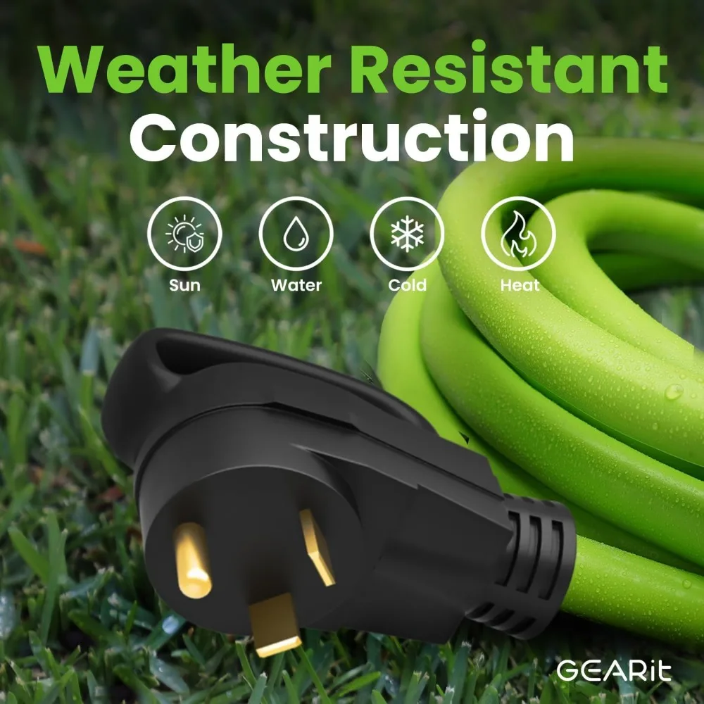 سلك تمديد RV 30- أمبير، 125 فولت، 3 شقوق، مقياس 10AWG، محول قفل ملتوي، مقاوم للماء، قائمة ETL، أخضر 25 قدمًا #6