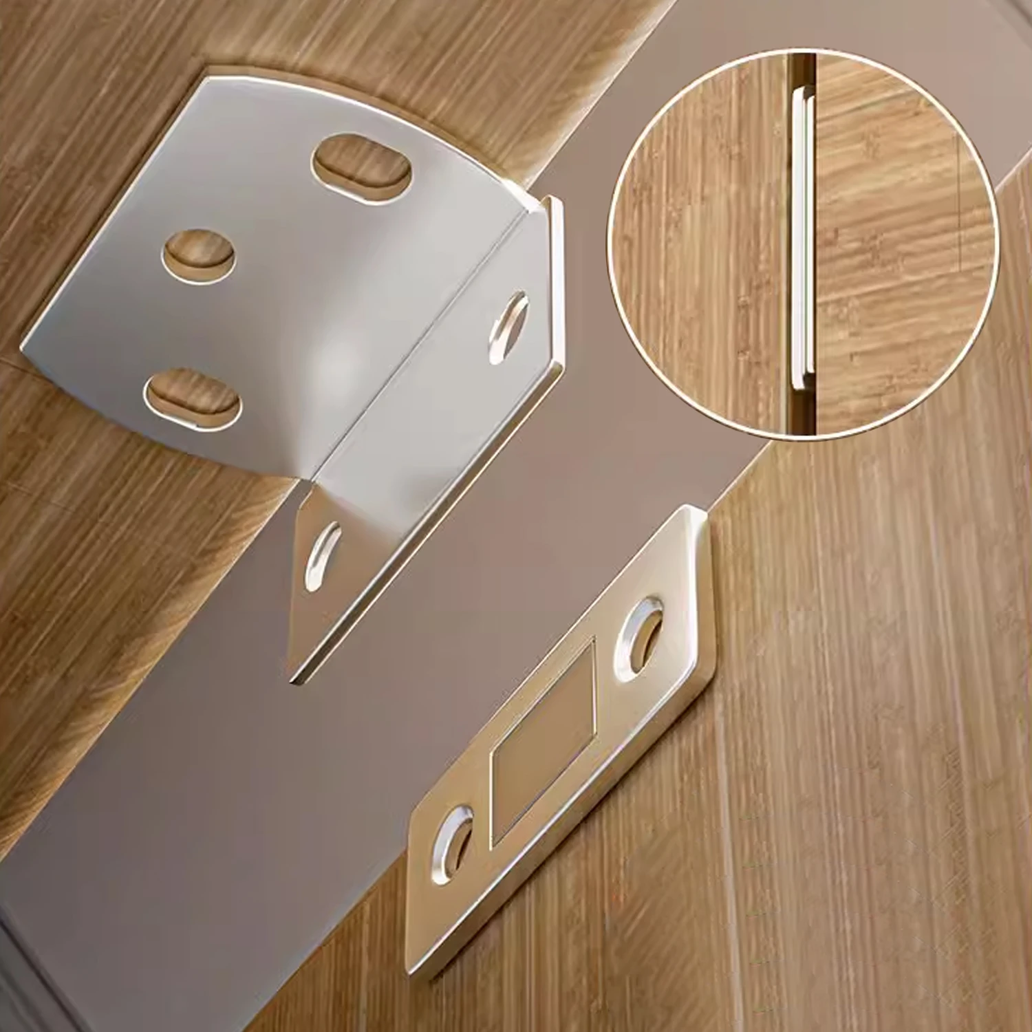 1/4Set Strong Magnetic Door Catch Sheet Invisible No-punch L-shaped Cabinet Door Closet Drawer Suction Patch Adhesive with Screw