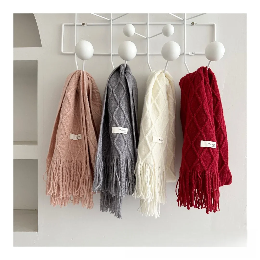 أطفال بنين بنات شتاء دافئ وشاح 0-6Y اكسسوارات الطفل الماس نمط محبوك بلون شرابة الأوشحة لملابس أطفال #4