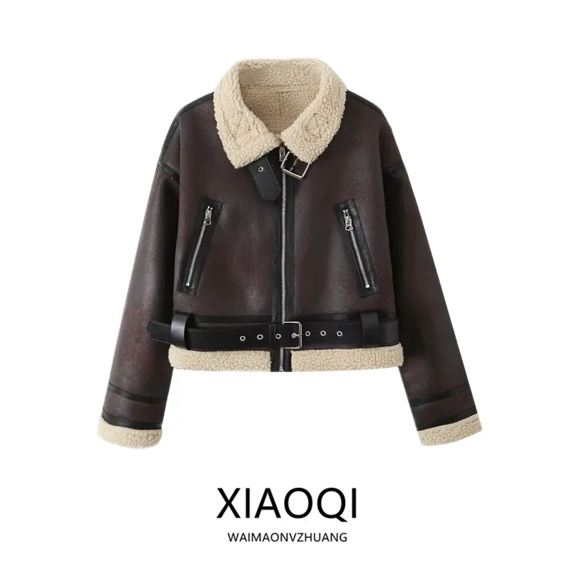 

Double-Sided ort Jaet Collared Long Sve Women's Outerwear Versatile 2024 Autumn Winter New Arrival 8073254