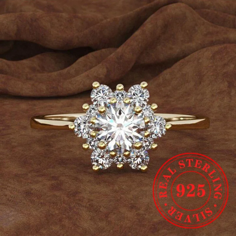 Huretailers-Bague en argent regardé 925 avec flocon de neige délicat, bijoux de luxe Kendning, accessoires de fiançailles, bande de mariage chic, contre-indiqué