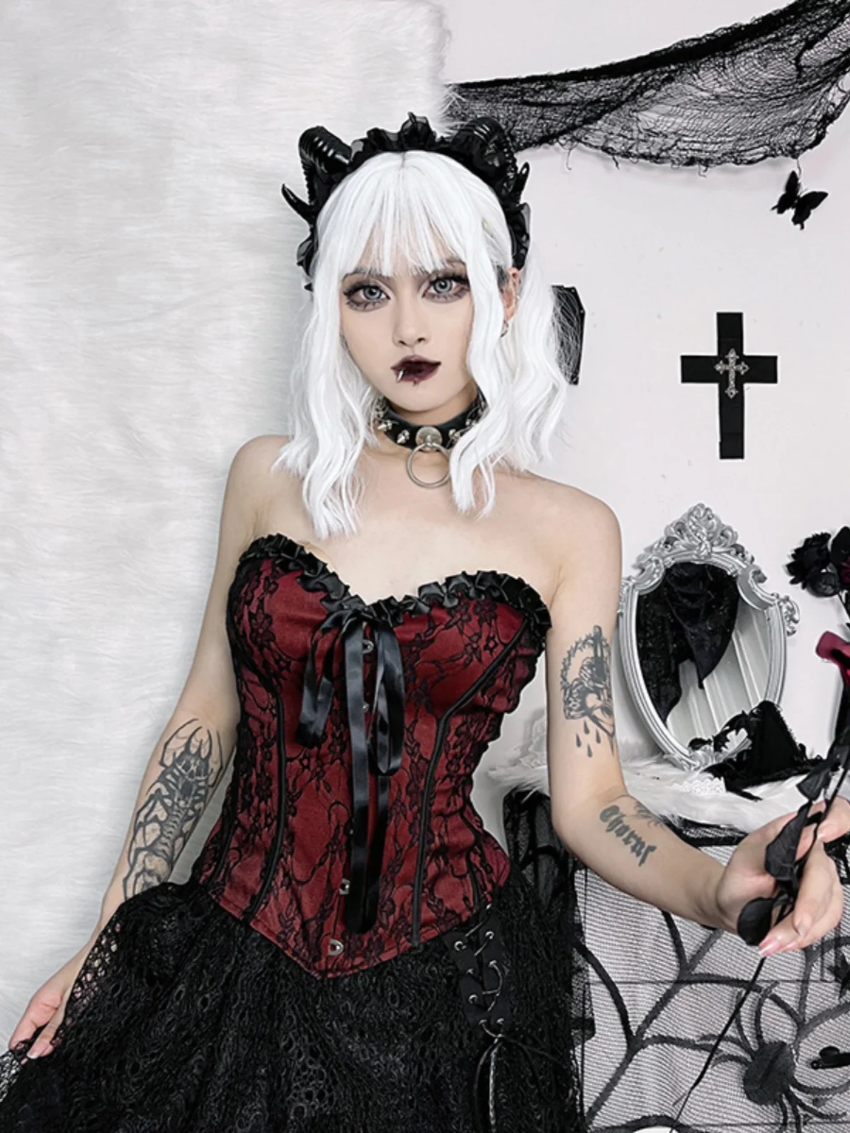 Punk Gothic Top Women Camisole French Court Fishbone Waist Corset Red Drama Costume Sexy Strapless Hot Girl Waist Tank Top