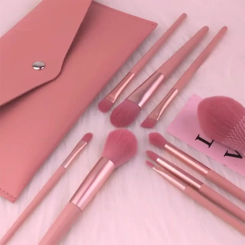 Ensemble de 12 pinceaux de maquillage pour poudre rose, Blush, ombre à paupières, débutant, ensemble complet d'outils de beauté