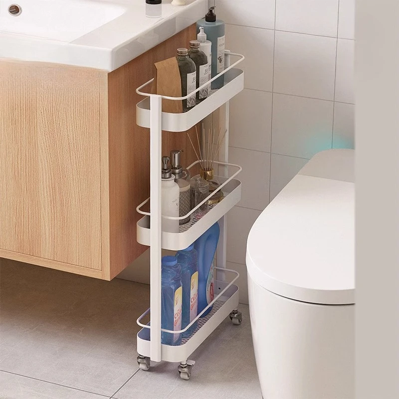 

Кремовая тележка на колесиках с 3 ярусами, мобильный органайзер для ванной комнаты, тонкая стойка для хранения в холодильнике, вкусная кухонная тележка с роликом