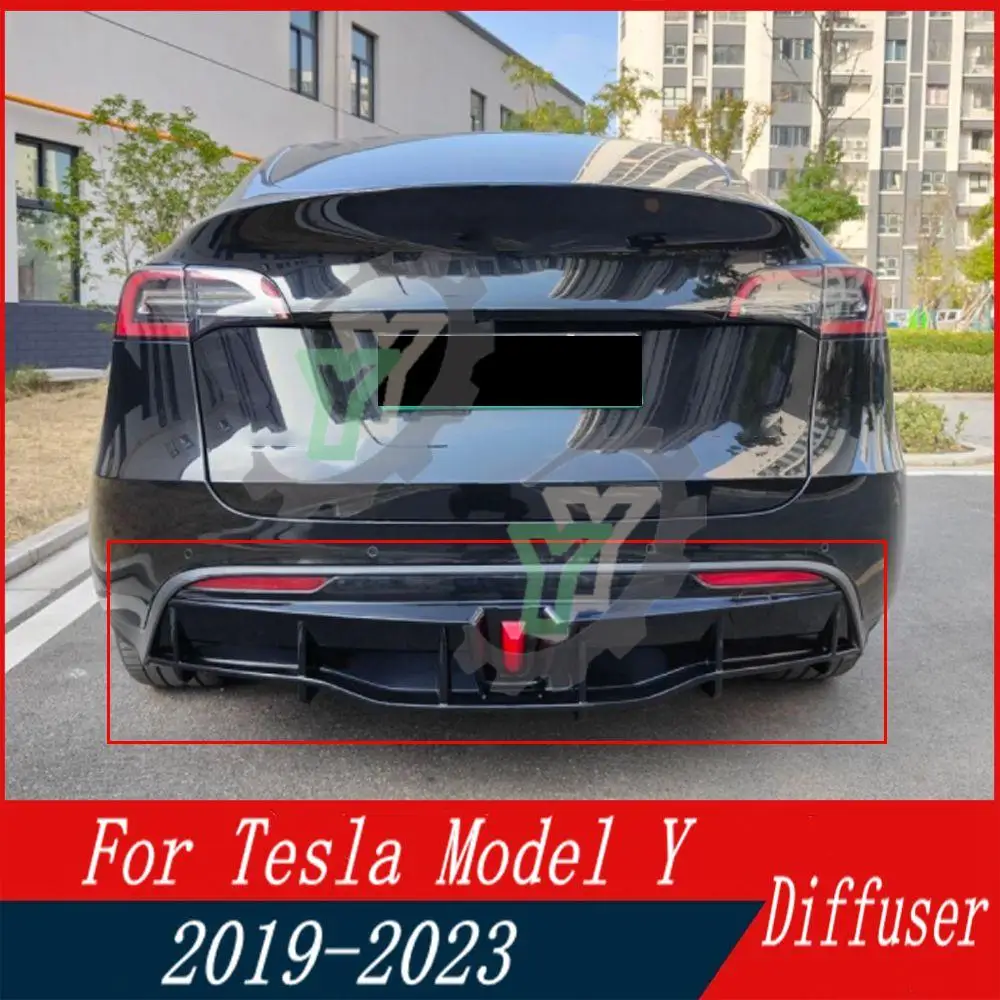 Car Accessories Rear Bumper Diffuser Spoiler with Indicator Light Posterior Lip Body Kit For Tesla Model Y 2019 2020 2021-2023