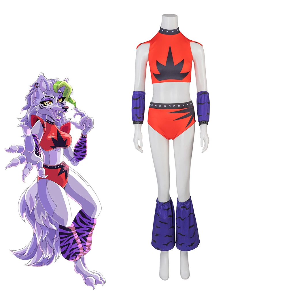 Roxy Wolf Cosplay Game Costume Women Sexy Crop Top Panties Full Set Carnival Theme Party Combat Suit Stage Show Uniform