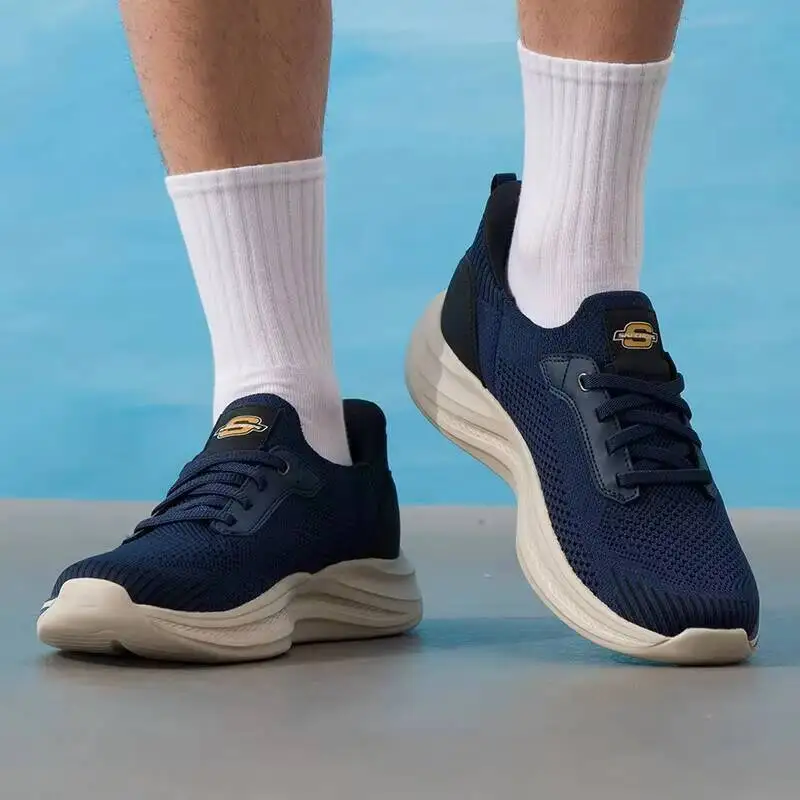 Skechers Men Slip-ins Walking Shoes 211086-NVY Navy Breathable Knit Cushion Lightweight Outdoor Gym Athletic Sneakers