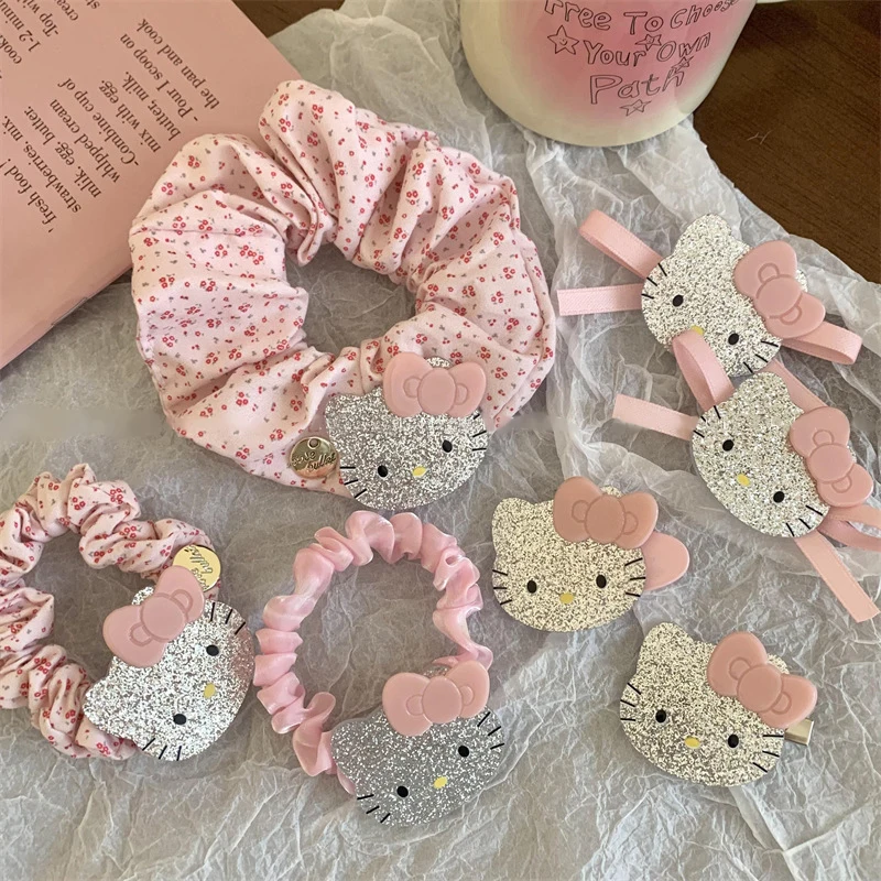 New Kawaii Hello Kitty Hair Clip Y2K Hello Kitty Hairclips Hairropes Accessories Hairpins Jewelry Cartoon Hair Clip