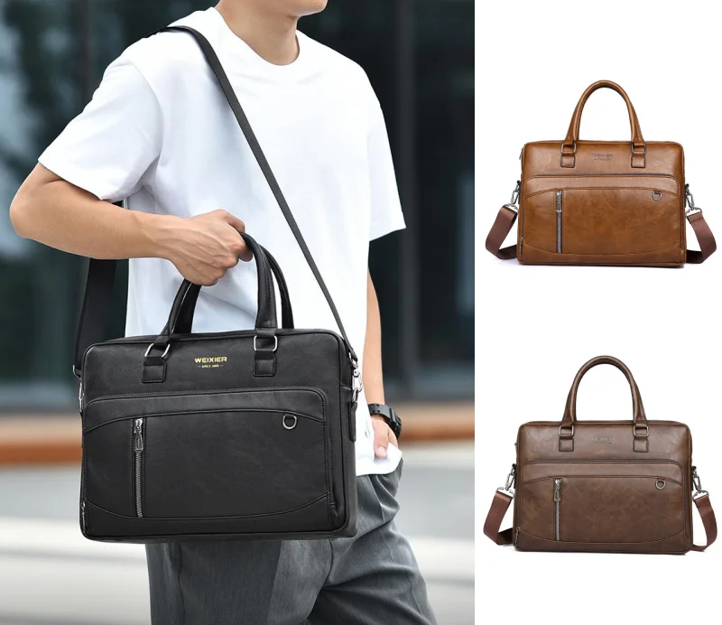 

New Men's Business Briefcase, Simple and Casual Single-shoulder Bag, Waterproof Large-capacity Multi-functional Crossbody Bag