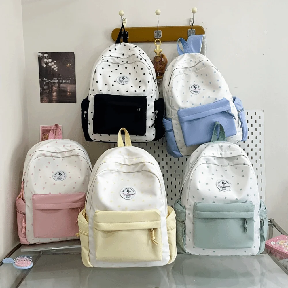 

Повседневный рюкзак для девочек с принтом звезд, с несколькими карманами, большой вместимости, школьный рюкзак для студентов, легкий нейлоновый рюкзак для путешествий